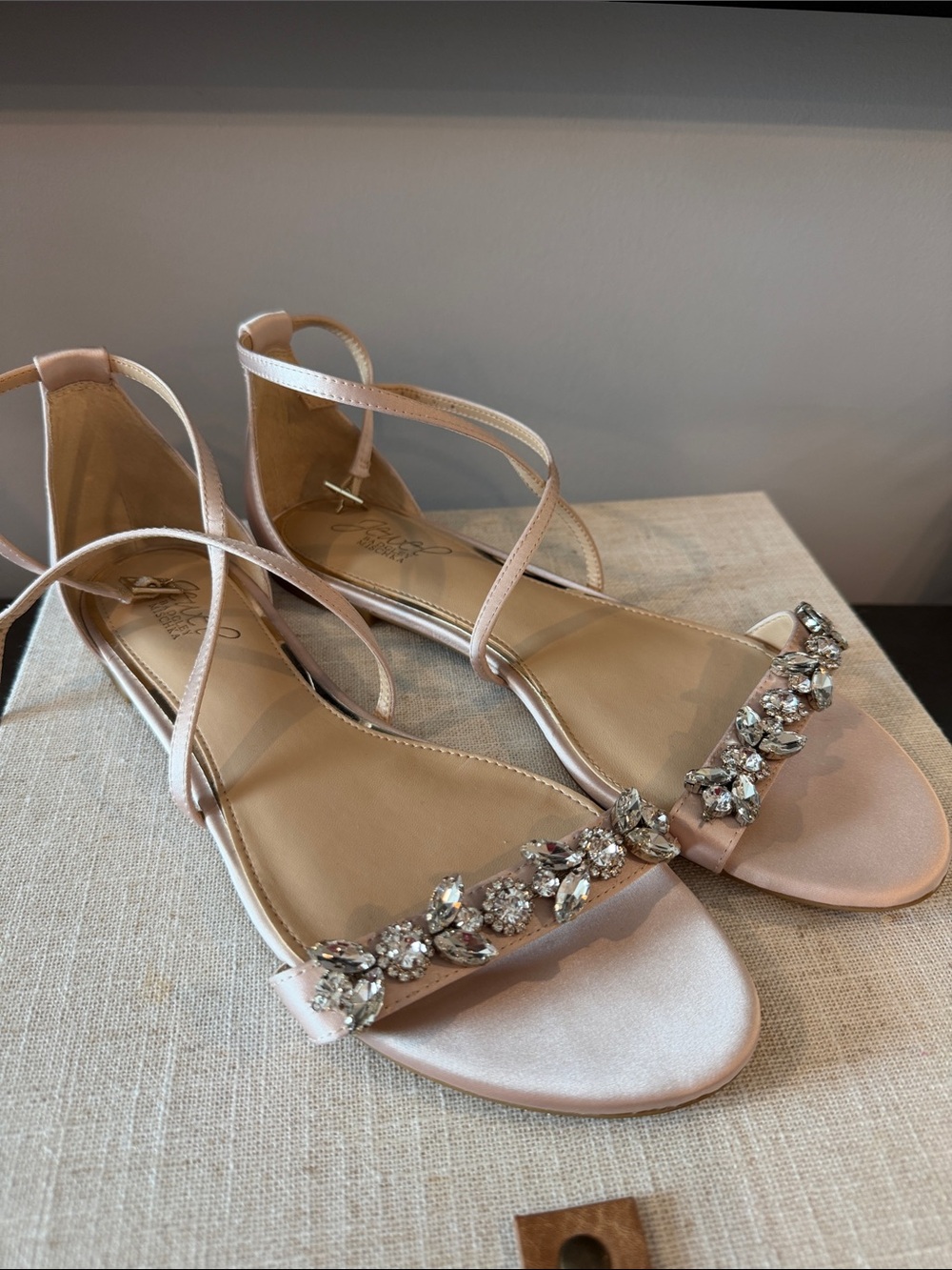 Embellished Blush Pink Satin Strappy Flat Sandals